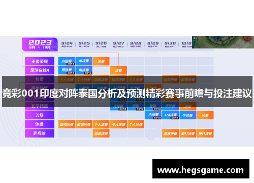 竞彩001印度对阵泰国分析及预测精彩赛事前瞻与投注建议